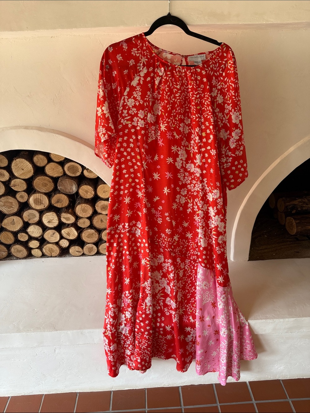 Never Fully Dressed Red Floral Maxi Dress with Pink Panel